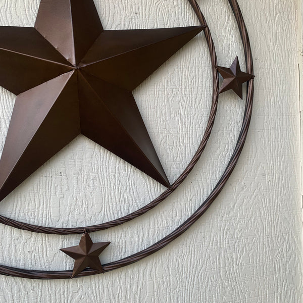 TEXAS LONESTAR WITH 3 SMALL STARS BARN STAR METAL RUSTIC BRONZE COPPER TWISTED ROPE RING WESTERN HOME DECOR HANDMADE NEW