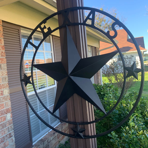 TEXAS LONESTAR WITH 3 SMALL STARS BARN STAR METAL RUSTIC BLACK TWISTED ROPE RING WESTERN HOME DECOR HANDMADE NEW