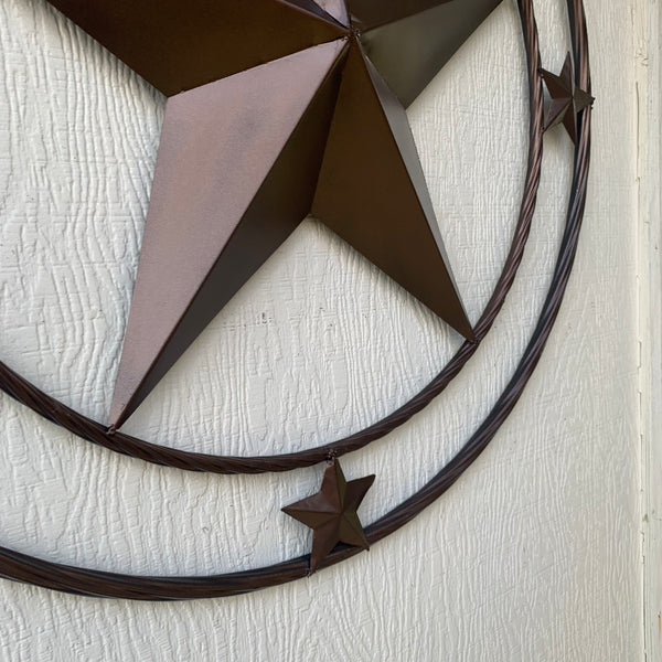 TEXAS LONESTAR WITH 3 SMALL STARS BARN STAR METAL RUSTIC BRONZE COPPER TWISTED ROPE RING WESTERN HOME DECOR HANDMADE NEW