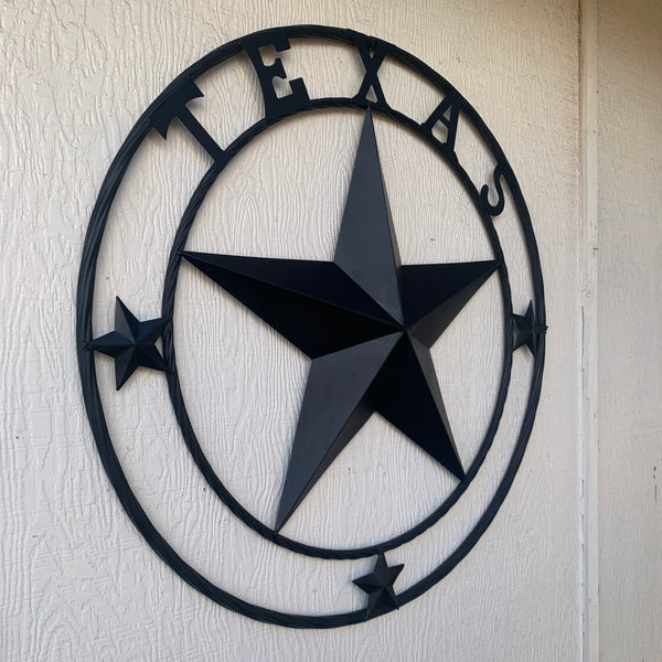 TEXAS LONESTAR WITH 3 SMALL STARS BARN STAR METAL RUSTIC BLACK TWISTED ROPE RING WESTERN HOME DECOR HANDMADE NEW