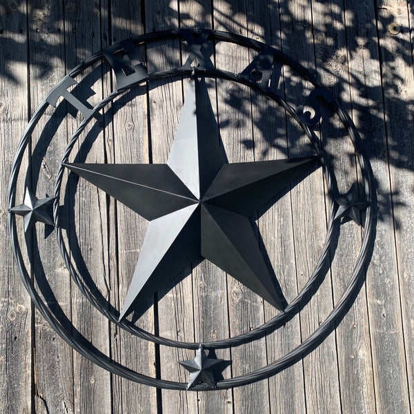 TEXAS LONESTAR WITH 3 SMALL STARS BARN STAR METAL RUSTIC BLACK TWISTED ROPE RING WESTERN HOME DECOR HANDMADE NEW