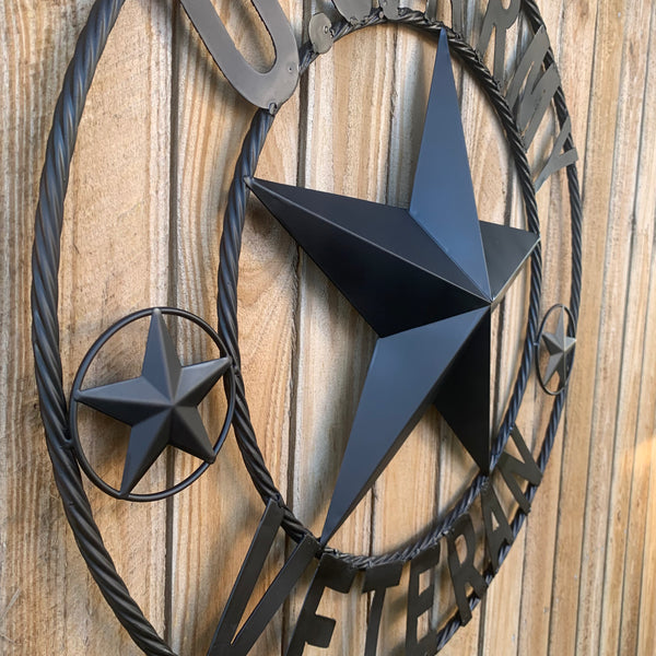 US ARMY VETERAN BARN STAR METAL LONESTAR CUSTOM NAME STAR WESTERN HOME DECOR RUSTIC BLACK  24",32",36",50"