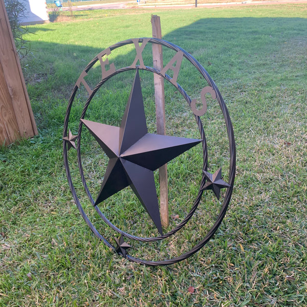 TEXAS LONESTAR WITH 3 SMALL STARS BARN STAR METAL RUSTIC BLACK TWISTED ROPE RING WESTERN HOME DECOR HANDMADE NEW