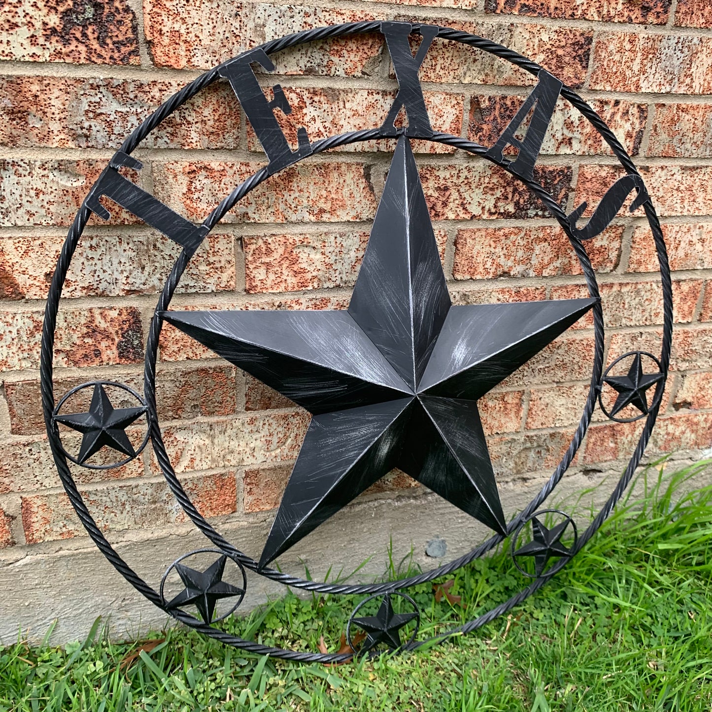 TEXAS BLACK DISTRESSED STAR TWO TONE TEXTURE BARN STAR METAL LONESTAR TWISTED ROPE RING WESTERN HOME DECOR HANDMADE NEW