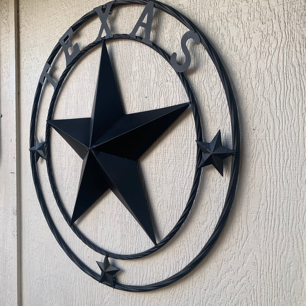 TEXAS LONESTAR WITH 3 SMALL STARS BARN STAR METAL RUSTIC BLACK TWISTED ROPE RING WESTERN HOME DECOR HANDMADE NEW