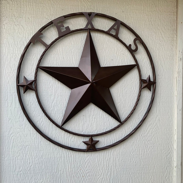TEXAS LONESTAR WITH 3 SMALL STARS BARN STAR METAL RUSTIC BRONZE COPPER TWISTED ROPE RING WESTERN HOME DECOR HANDMADE NEW