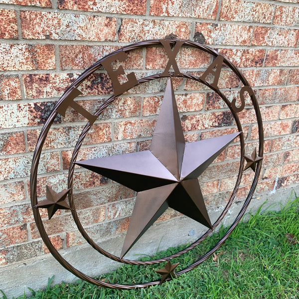 TEXAS LONESTAR WITH 3 SMALL STARS BARN STAR METAL RUSTIC BRONZE COPPER TWISTED ROPE RING WESTERN HOME DECOR HANDMADE NEW