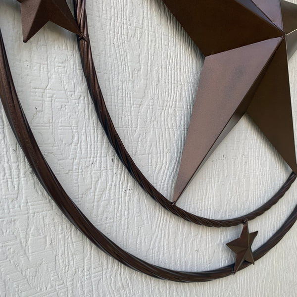 TEXAS LONESTAR WITH 3 SMALL STARS BARN STAR METAL RUSTIC BRONZE COPPER TWISTED ROPE RING WESTERN HOME DECOR HANDMADE NEW