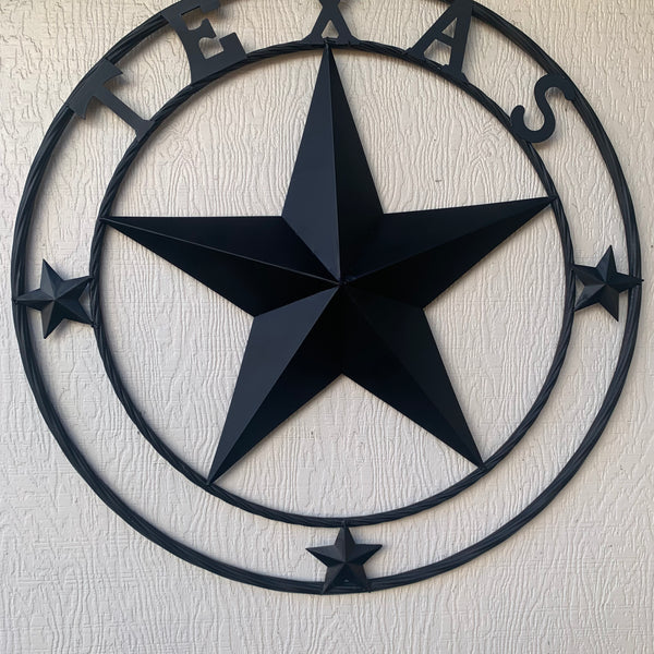 TEXAS LONESTAR WITH 3 SMALL STARS BARN STAR METAL RUSTIC BLACK TWISTED ROPE RING WESTERN HOME DECOR HANDMADE NEW
