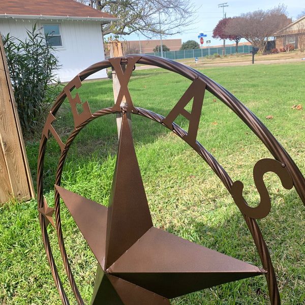 TEXAS LONESTAR WITH 3 SMALL STARS BARN STAR METAL RUSTIC BRONZE COPPER TWISTED ROPE RING WESTERN HOME DECOR HANDMADE NEW