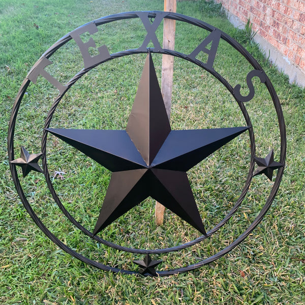 TEXAS LONESTAR WITH 3 SMALL STARS BARN STAR METAL RUSTIC BLACK TWISTED ROPE RING WESTERN HOME DECOR HANDMADE NEW
