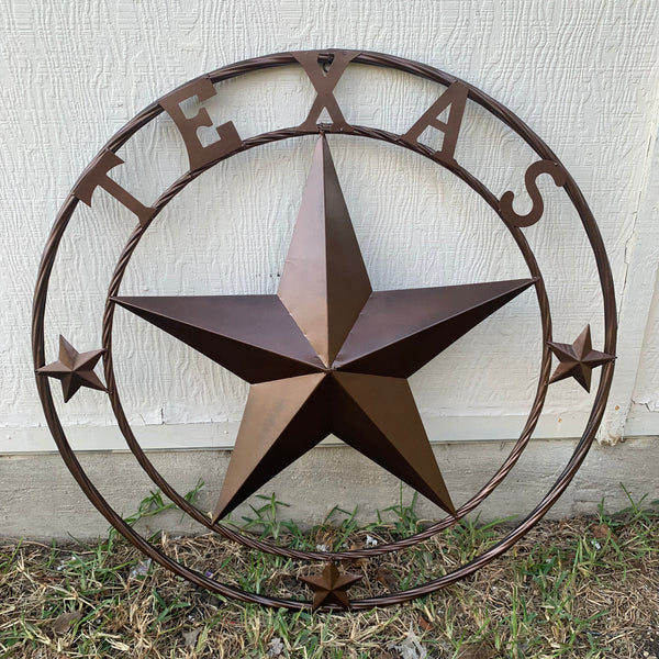 TEXAS LONESTAR WITH 3 SMALL STARS BARN STAR METAL RUSTIC BRONZE COPPER TWISTED ROPE RING WESTERN HOME DECOR HANDMADE NEW
