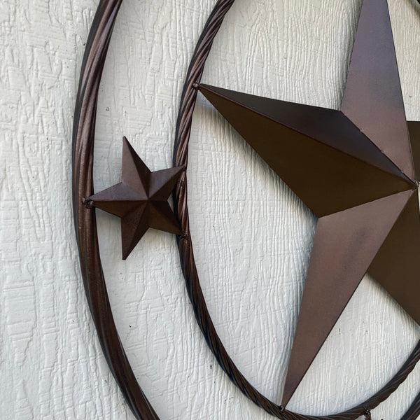 TEXAS LONESTAR WITH 3 SMALL STARS BARN STAR METAL RUSTIC BRONZE COPPER TWISTED ROPE RING WESTERN HOME DECOR HANDMADE NEW