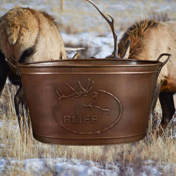 18" RMEF TUB BEVERAGE BUCKET PLANTER FIREPLACE PARTY RUSTIC WESTERN HOME DECOR NEW #EH12494