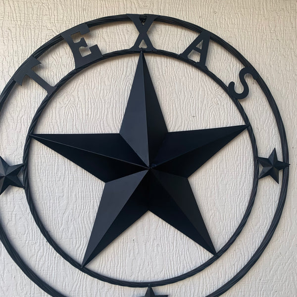 TEXAS LONESTAR WITH 3 SMALL STARS BARN STAR METAL RUSTIC BLACK TWISTED ROPE RING WESTERN HOME DECOR HANDMADE NEW