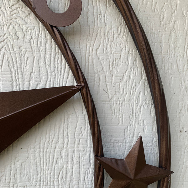 TEXAS LONESTAR WITH 3 SMALL STARS BARN STAR METAL RUSTIC BRONZE COPPER TWISTED ROPE RING WESTERN HOME DECOR HANDMADE NEW