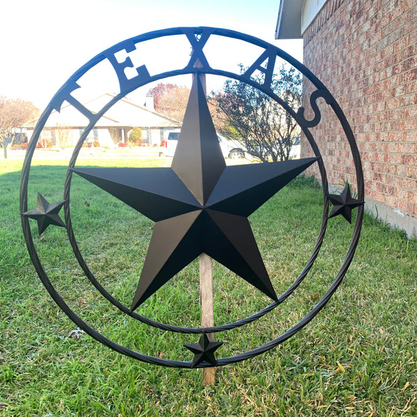 TEXAS LONESTAR WITH 3 SMALL STARS BARN STAR METAL RUSTIC BLACK TWISTED ROPE RING WESTERN HOME DECOR HANDMADE NEW