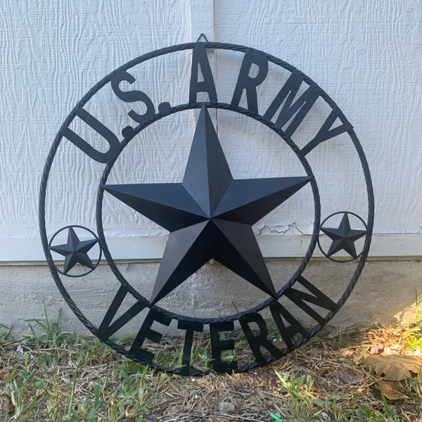 US ARMY VETERAN BARN STAR METAL LONESTAR CUSTOM NAME STAR WESTERN HOME DECOR RUSTIC BLACK  24",32",36",50"
