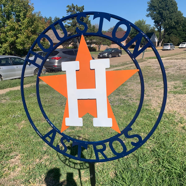 12",18",24",32", 36" HOUSTON ASTROS ON STAKE CUSTOM METAL VINTAGE CRAFT GARDEN SIGN HANDMADE