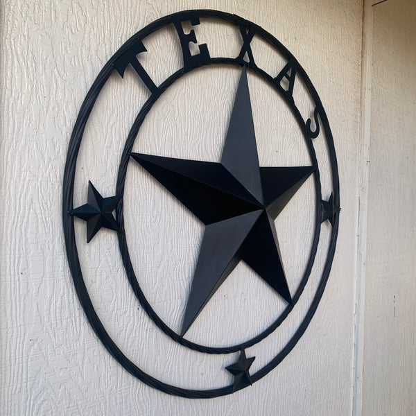 TEXAS LONESTAR WITH 3 SMALL STARS BARN STAR METAL RUSTIC BLACK TWISTED ROPE RING WESTERN HOME DECOR HANDMADE NEW