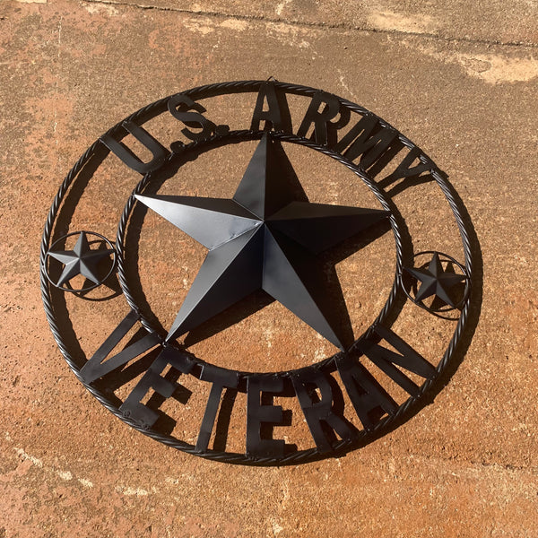 US ARMY VETERAN BARN STAR METAL LONESTAR CUSTOM NAME STAR WESTERN HOME DECOR RUSTIC BLACK  24",32",36",50"