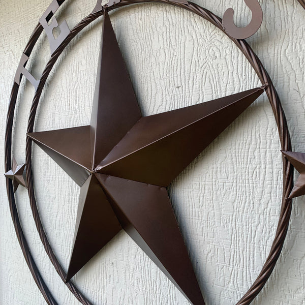 TEXAS LONESTAR WITH 3 SMALL STARS BARN STAR METAL RUSTIC BRONZE COPPER TWISTED ROPE RING WESTERN HOME DECOR HANDMADE NEW