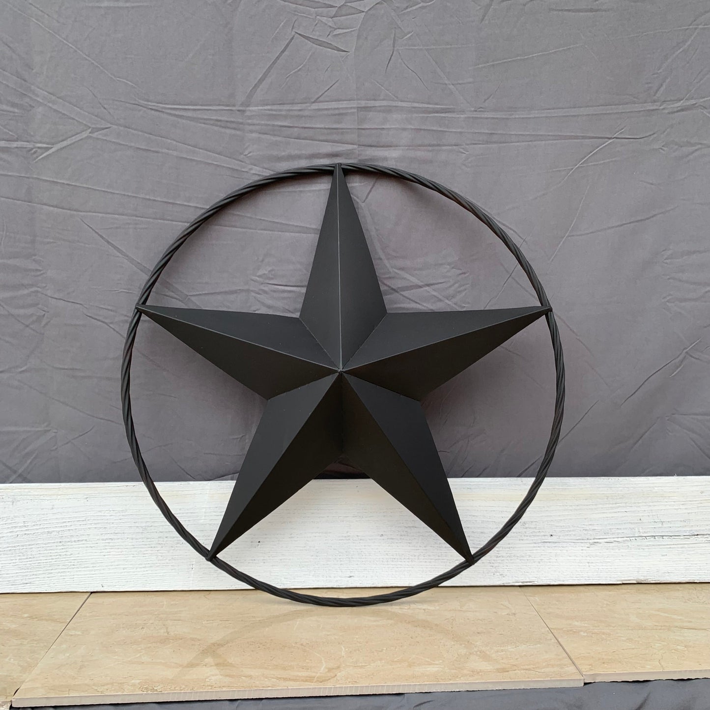 RUSTIC BLACK BARN STAR 3d TWISTED ROPE RING WESTERN HOME DECOR HANDMADE NEW 3" TO 72"-#EH10608