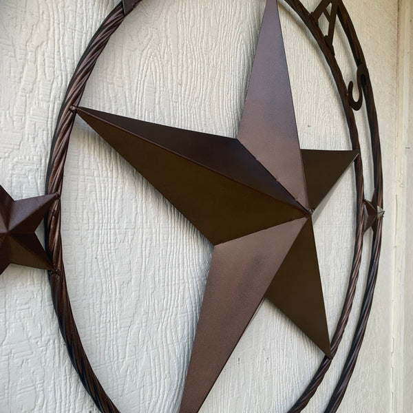 TEXAS LONESTAR WITH 3 SMALL STARS BARN STAR METAL RUSTIC BRONZE COPPER TWISTED ROPE RING WESTERN HOME DECOR HANDMADE NEW