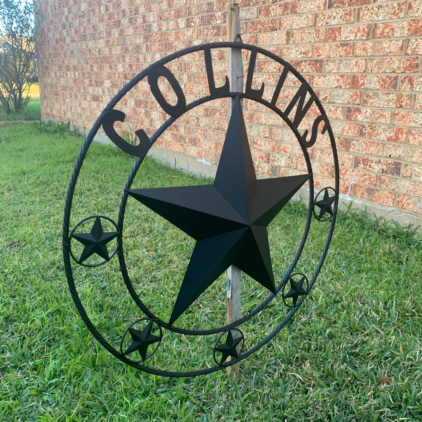 COLLINS STYLE CUSTOM STAR NAME BARN METAL STAR 3d TWISTED ROPE RING WESTERN HOME DECOR RUSTIC BLACK HANDMADE 24",32",36",50"