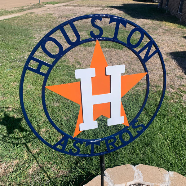 12",18",24",32", 36" HOUSTON ASTROS ON STAKE CUSTOM METAL VINTAGE CRAFT GARDEN SIGN HANDMADE
