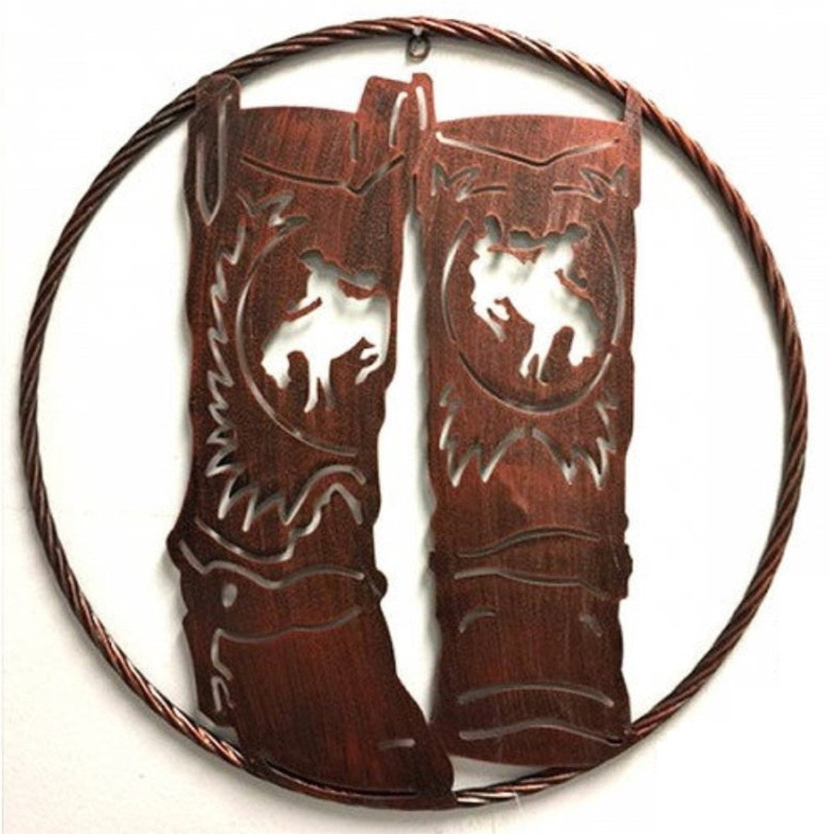 21" COWBOYS COWGIRLS BOOTS LASER CUT METAL WALL ART CUSTOM VINTAGE CRAFT RUSTIC BRONZE COPPER HAND MADE #EH11558
