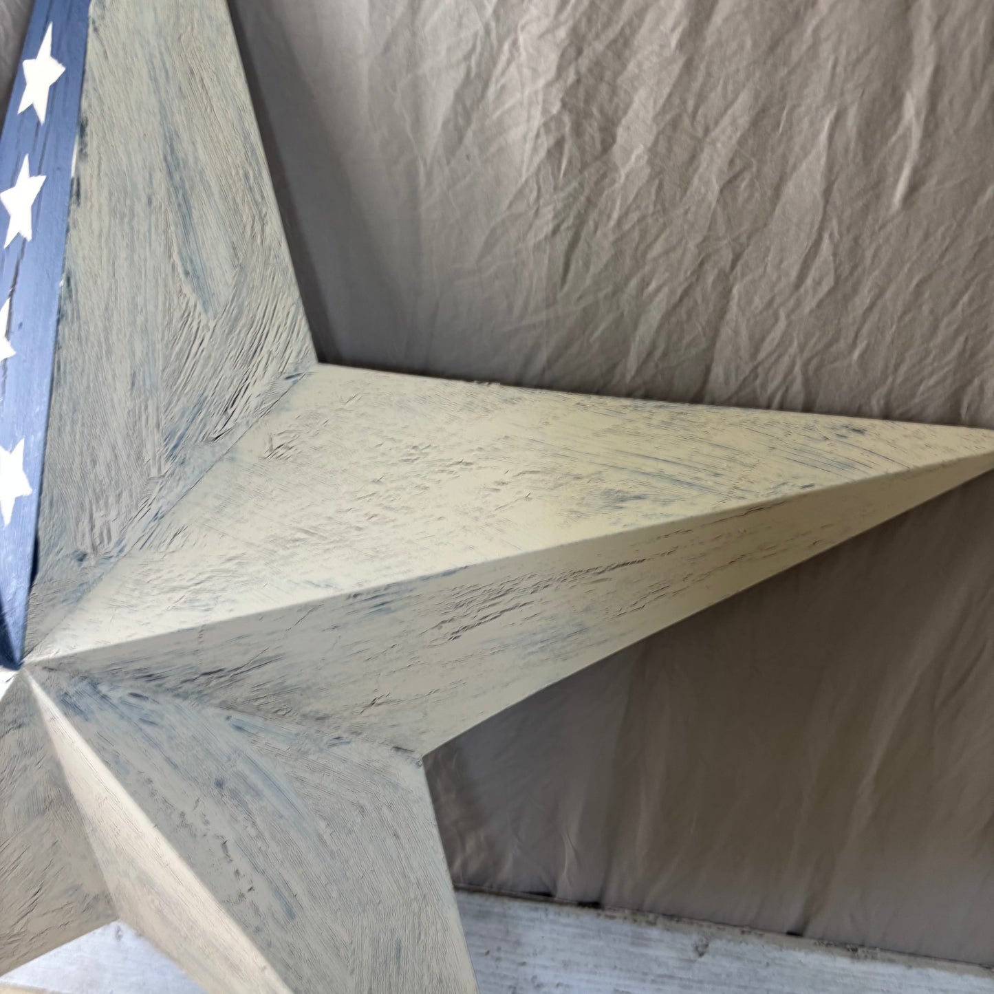 USA FLAG STAR CRACKLE IVORY NAVY BLUE METAL BARN STAR METAL WALL ART WESTERN HOME DECOR HANDMADE NEW