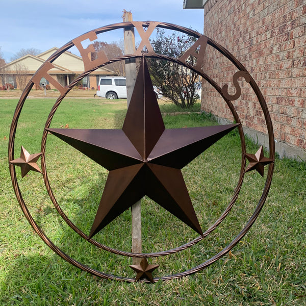 TEXAS LONESTAR WITH 3 SMALL STARS BARN STAR METAL RUSTIC BRONZE COPPER TWISTED ROPE RING WESTERN HOME DECOR HANDMADE NEW