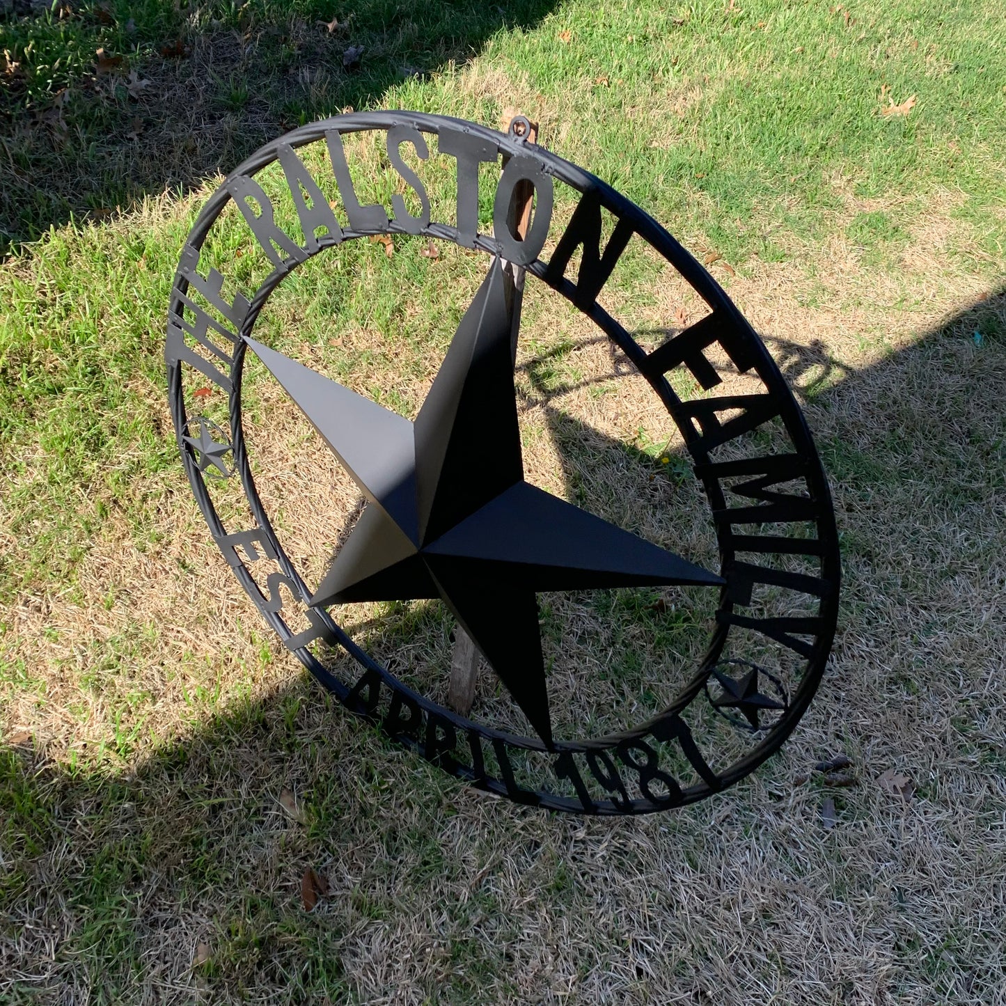 RALSTON FAMILY STYLE CUSTOM NAME STAR BARN METAL STAR 3d TWISTED ROPE RING WESTERN HOME DECOR RUSTIC BLACK HANDMADE 24",32",36",50"