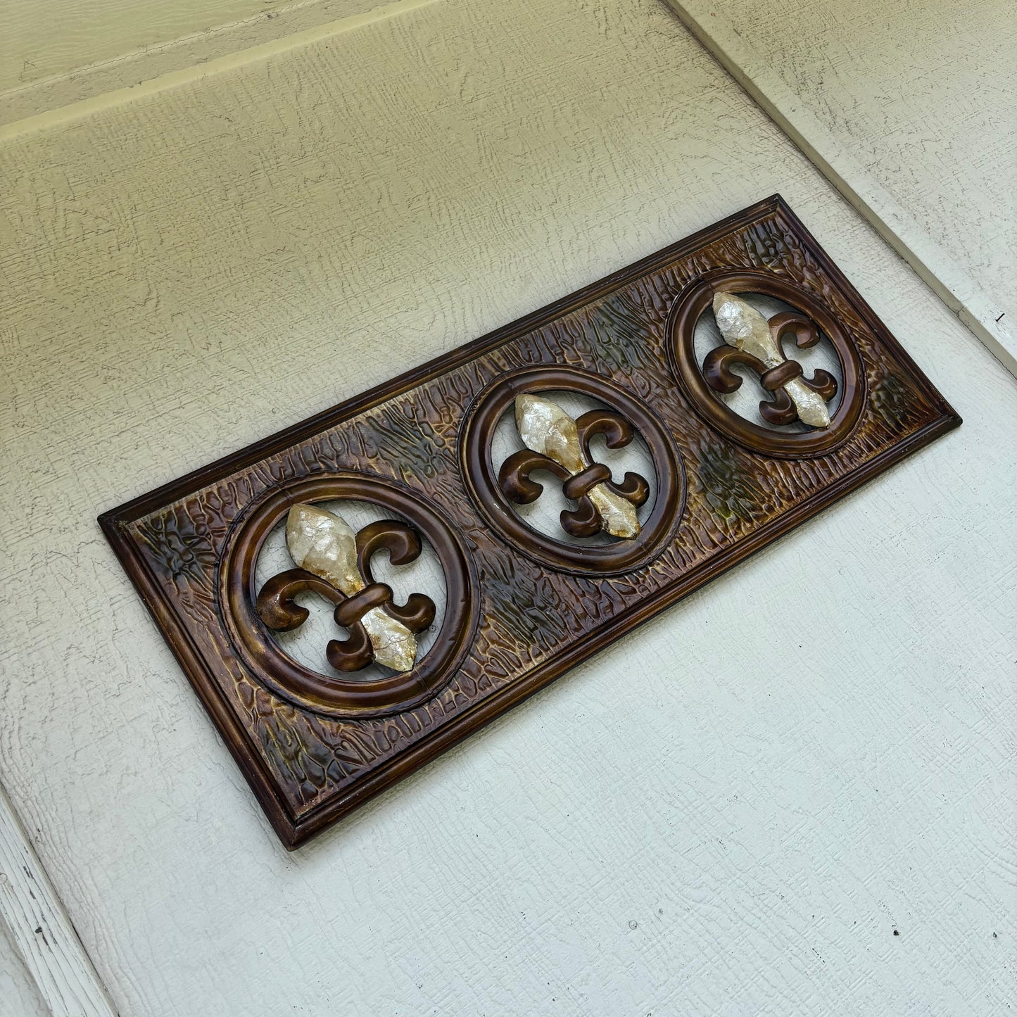 36" FLEUR DE LIS GOLD BROWN RECTANGLE WALL ART WESTERN METAL ART HANDMADE #EH13330