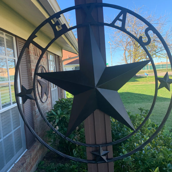 TEXAS LONESTAR WITH 3 SMALL STARS BARN STAR METAL RUSTIC BLACK TWISTED ROPE RING WESTERN HOME DECOR HANDMADE NEW