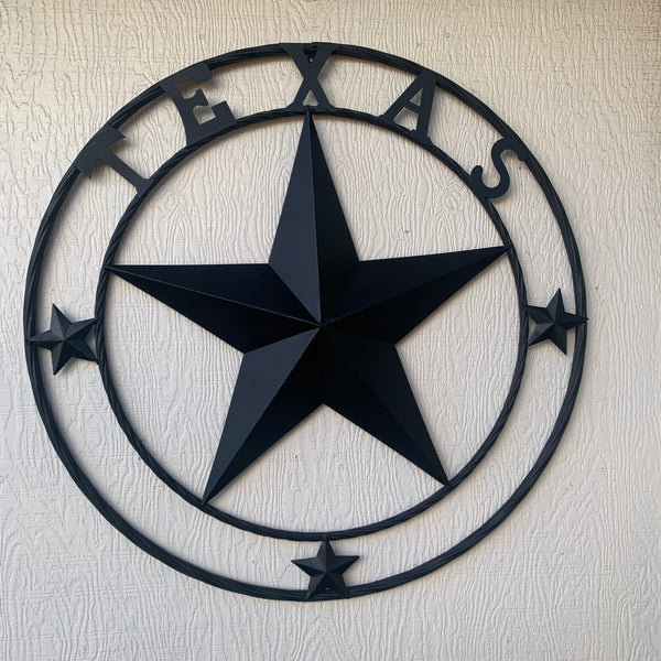 TEXAS LONESTAR WITH 3 SMALL STARS BARN STAR METAL RUSTIC BLACK TWISTED ROPE RING WESTERN HOME DECOR HANDMADE NEW