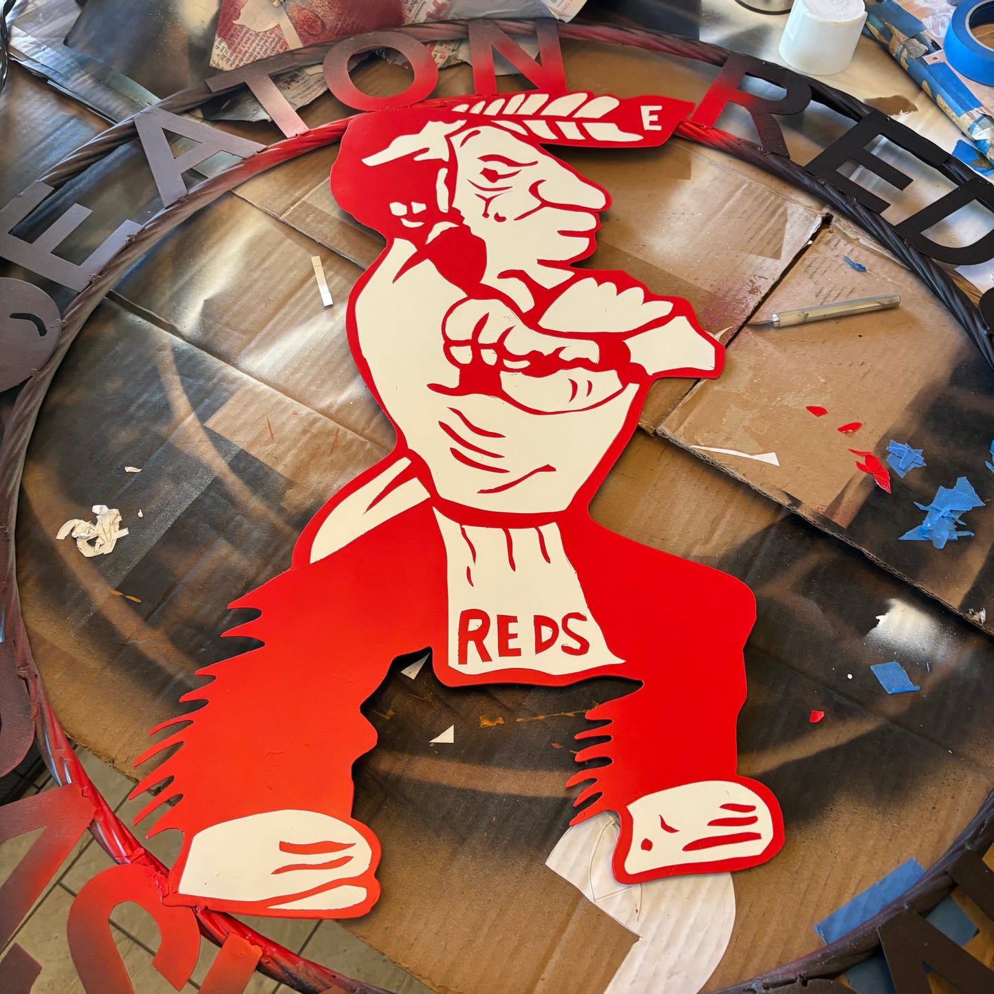 EATON REDS CUSTOM RAW METAL VINTAGE CRAFT SIGN TEAM WESTERN HOME DECOR HANDMADE