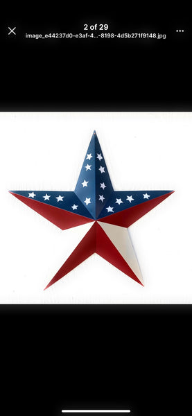 12",16",24",30",36" USA AMERICAN FLAG STAR RED WHITE & BLUE METAL BARN STAR METAL WALL ART HANDMADE