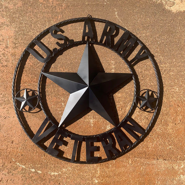 US ARMY VETERAN BARN STAR METAL LONESTAR CUSTOM NAME STAR WESTERN HOME DECOR RUSTIC BLACK  24",32",36",50"