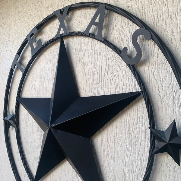 TEXAS LONESTAR WITH 3 SMALL STARS BARN STAR METAL RUSTIC BLACK TWISTED ROPE RING WESTERN HOME DECOR HANDMADE NEW