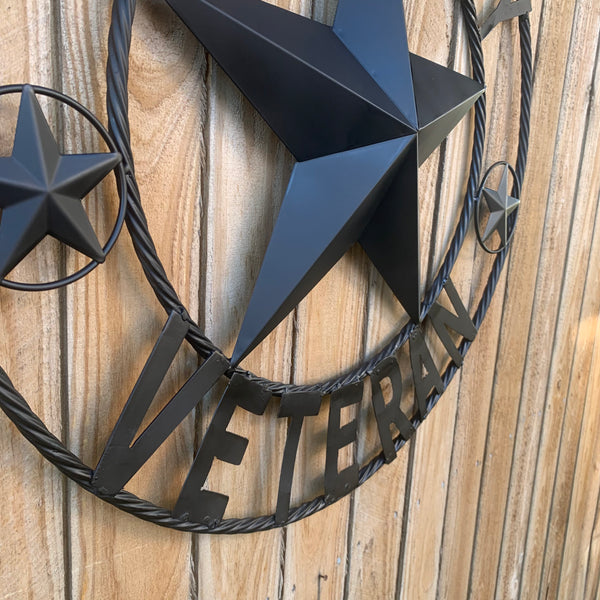 US ARMY VETERAN BARN STAR METAL LONESTAR CUSTOM NAME STAR WESTERN HOME DECOR RUSTIC BLACK  24",32",36",50"