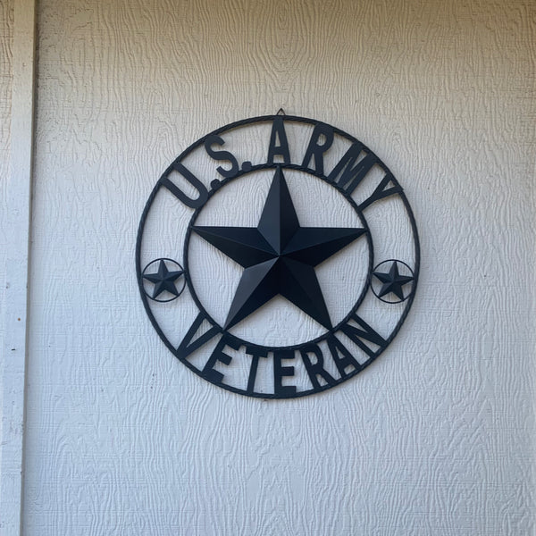 US ARMY VETERAN BARN STAR METAL LONESTAR CUSTOM NAME STAR WESTERN HOME DECOR RUSTIC BLACK  24",32",36",50"
