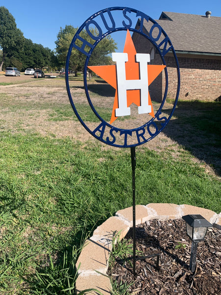 12",18",24",32", 36" HOUSTON ASTROS ON STAKE CUSTOM METAL VINTAGE CRAFT GARDEN SIGN HANDMADE