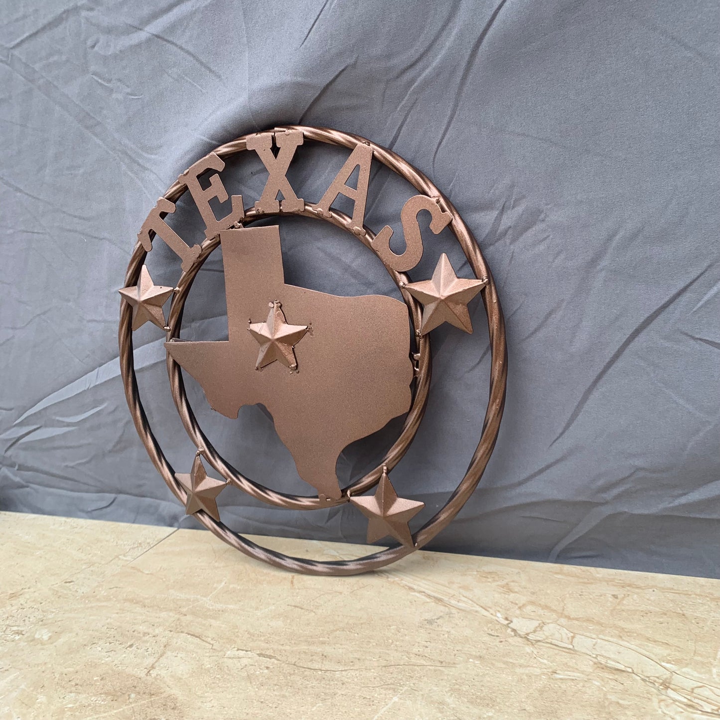 12" STATE OF TEXAS MAP RUSTIC BRONZE TWISTED RING METAL SIGN WESTERN HOME DECOR HANDMADE NEW