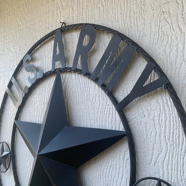 US ARMY VETERAN BARN STAR METAL LONESTAR CUSTOM NAME STAR WESTERN HOME DECOR RUSTIC BLACK  24",32",36",50"