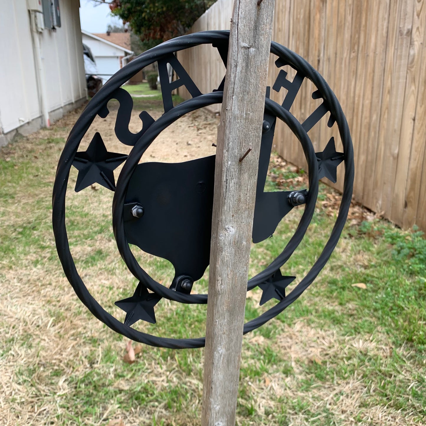 12" STATE OF TEXAS MAP RUSTIC BLACK TWISTED RING METAL SIGN WESTERN HOME DECOR HANDMADE NEW