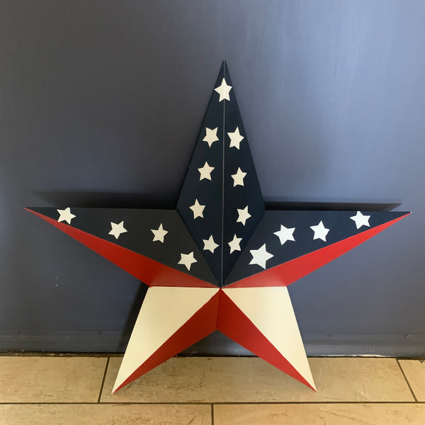 12",16",24",30",36" USA AMERICAN FLAG STAR RED WHITE & BLUE METAL BARN STAR METAL WALL ART HANDMADE