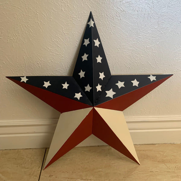 12",16",24",30",36" USA AMERICAN FLAG STAR RED WHITE & BLUE METAL BARN STAR METAL WALL ART HANDMADE