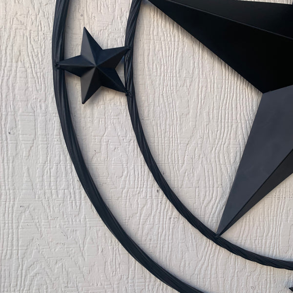 TEXAS LONESTAR WITH 3 SMALL STARS BARN STAR METAL RUSTIC BLACK TWISTED ROPE RING WESTERN HOME DECOR HANDMADE NEW